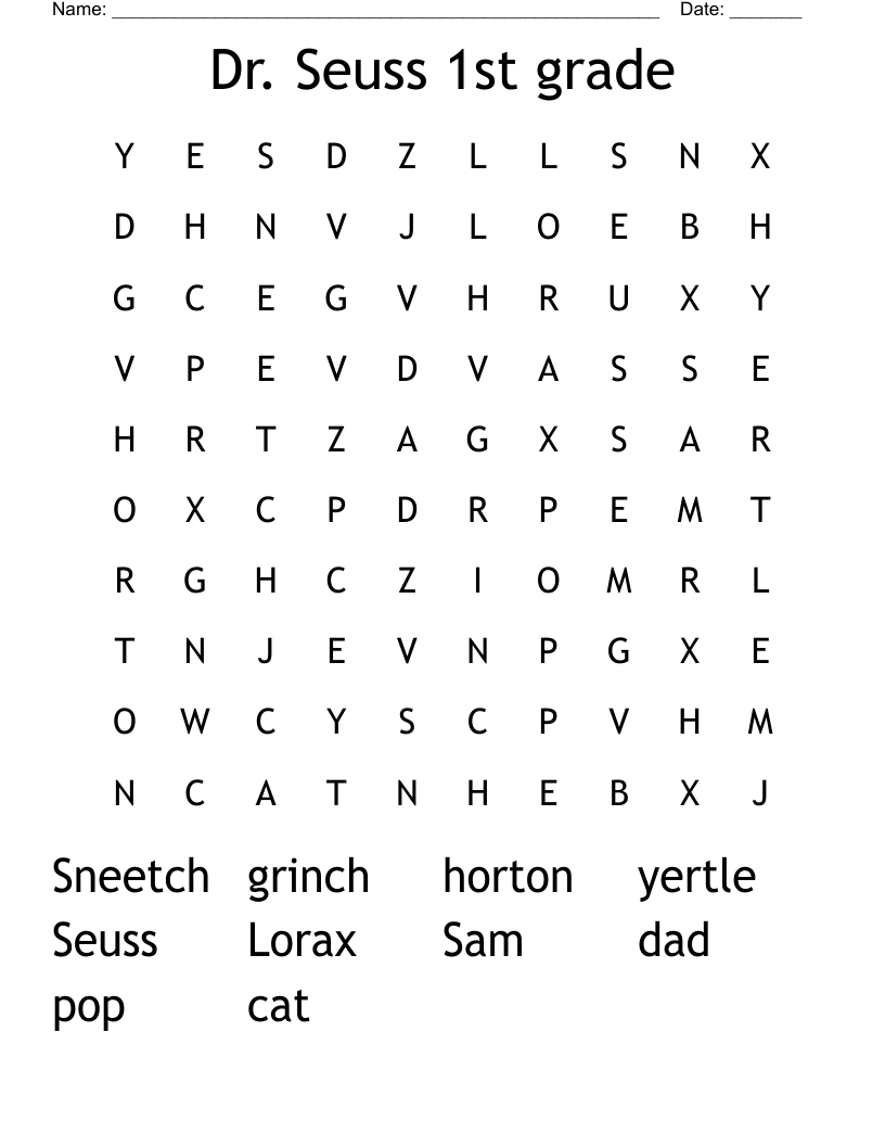 Dr. Seuss 1st grade Word Search