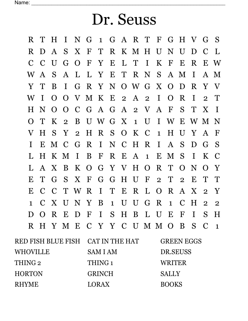 Dr. Seuss Word Search