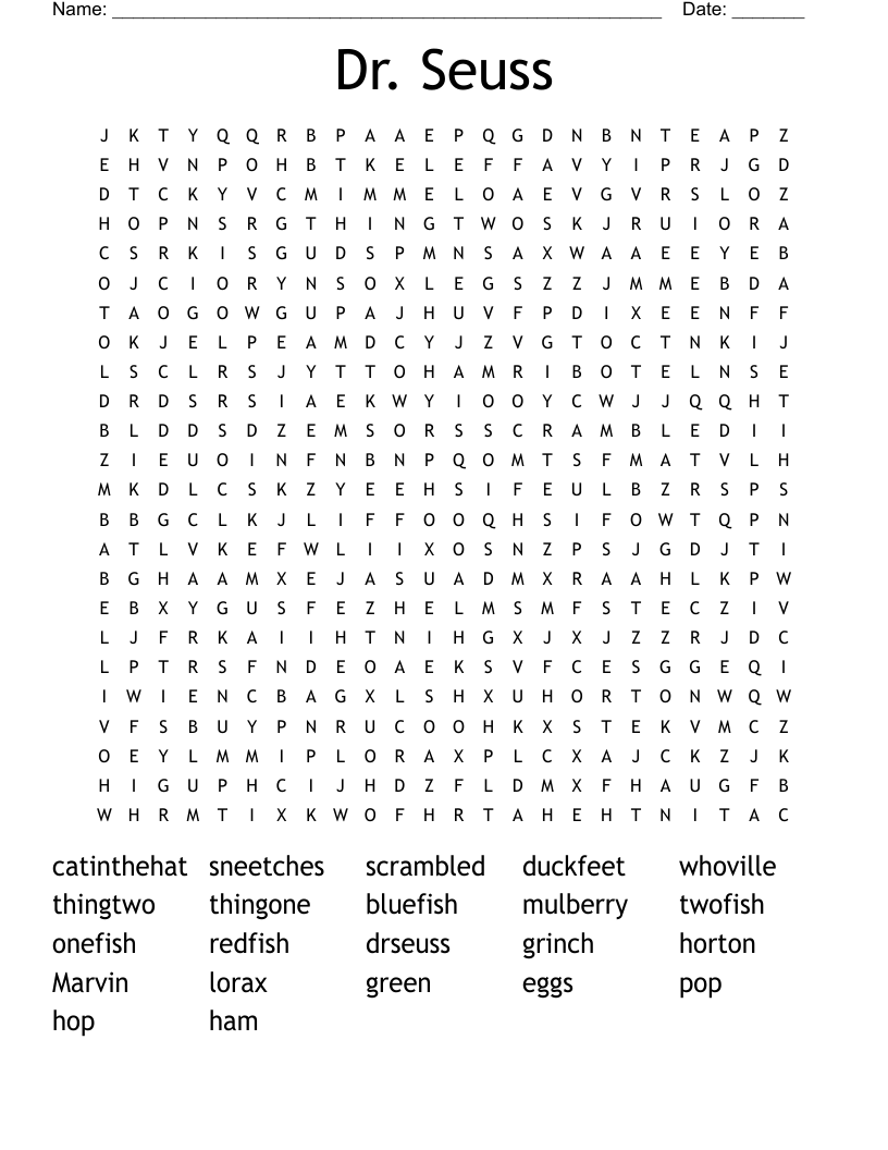 Dr. Seuss Word Search