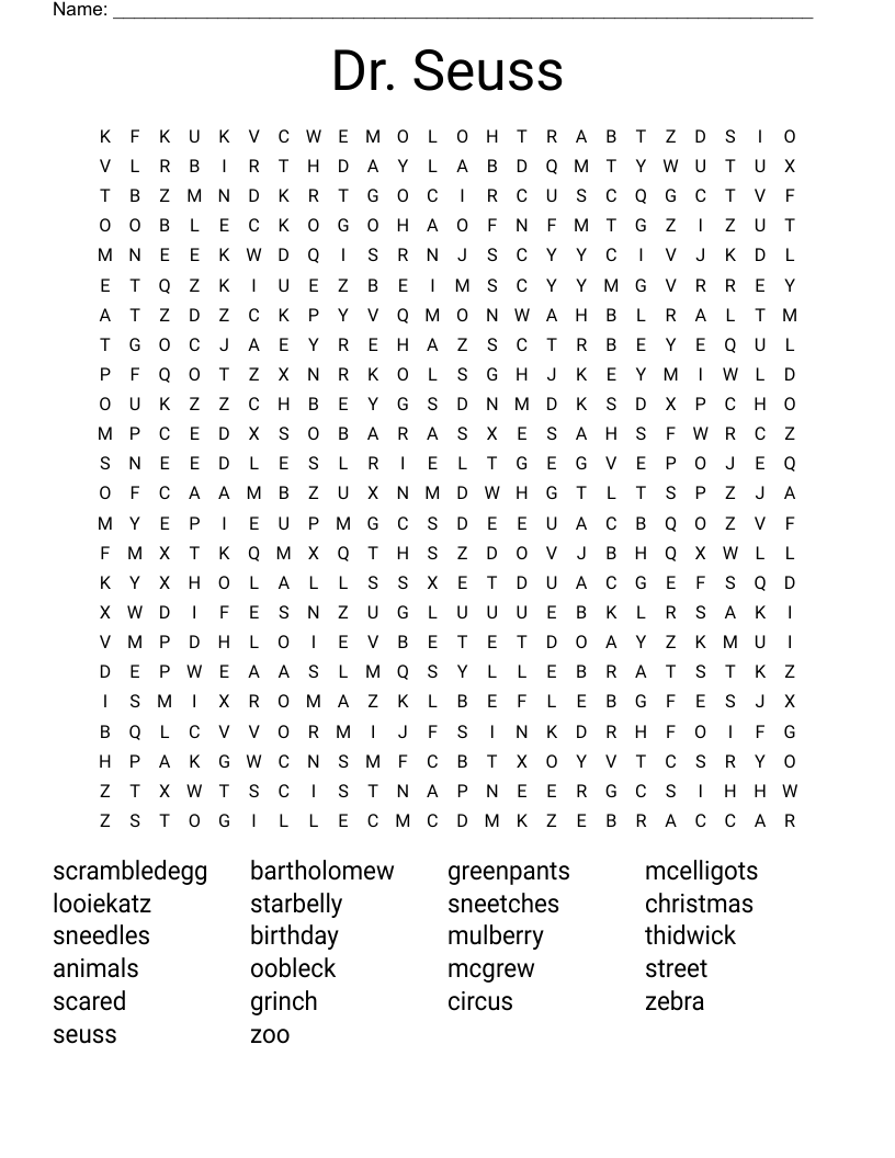 Dr. Seuss Word Search