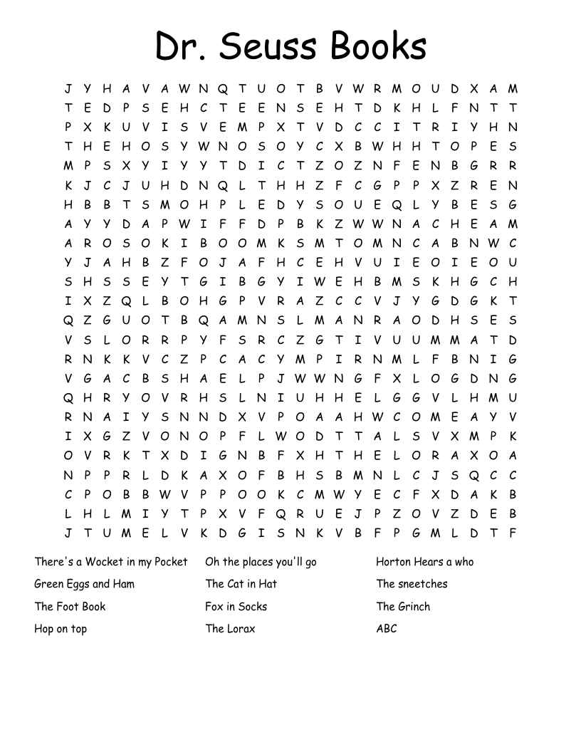 Dr. Seuss Books Word Search