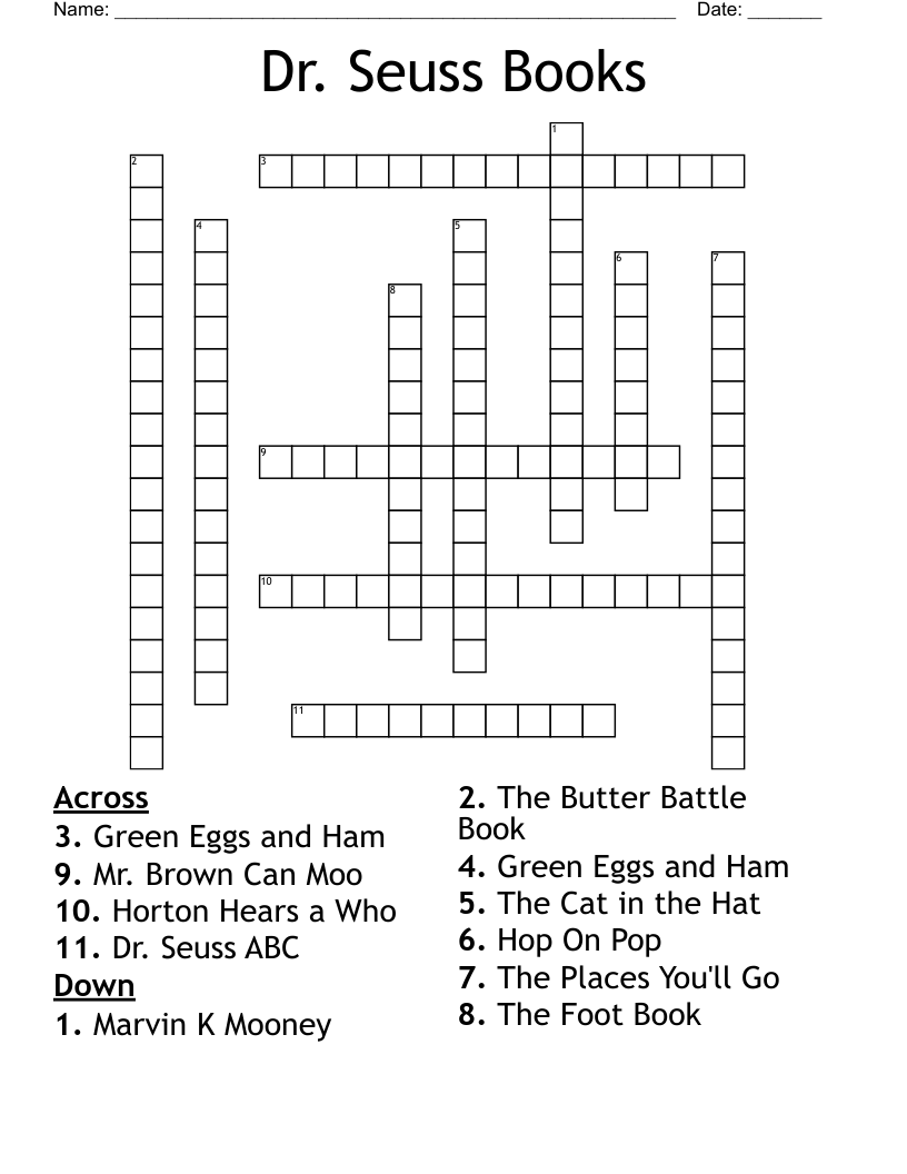 Dr. Seuss Books Crossword