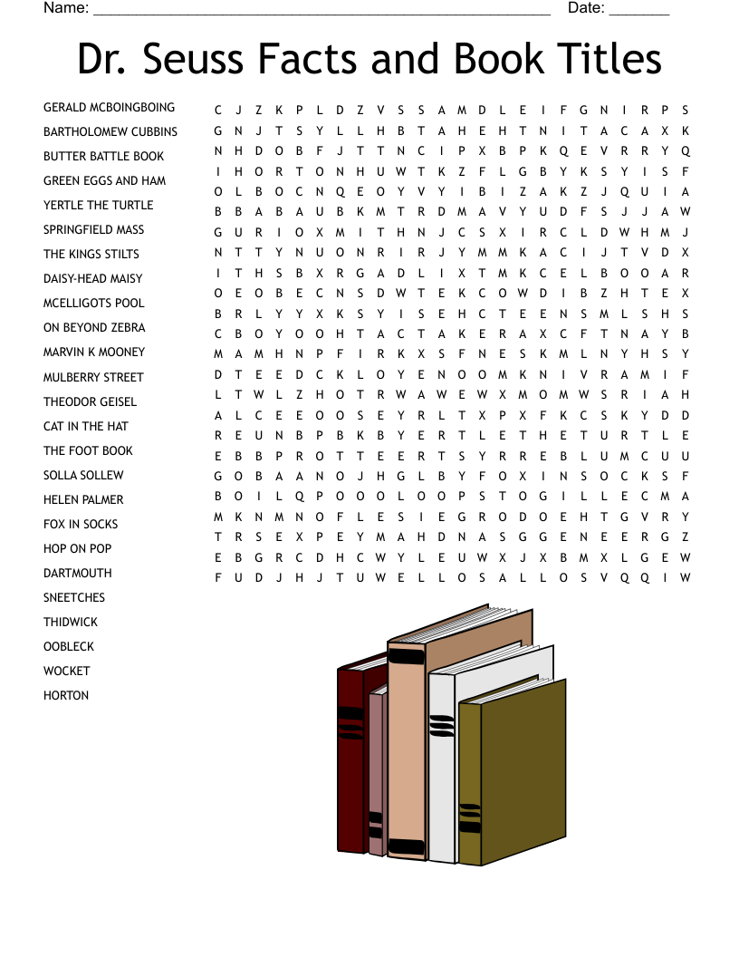 Dr. Seuss Facts and Book Titles Word Search