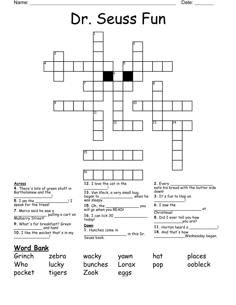 Dr. Seuss Fun Crossword