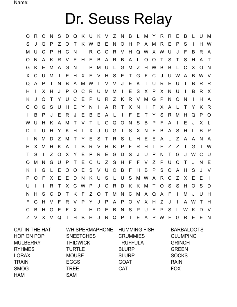 Dr. Seuss  Relay Word Search