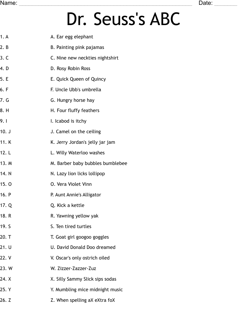Dr. Seuss's ABC Worksheet