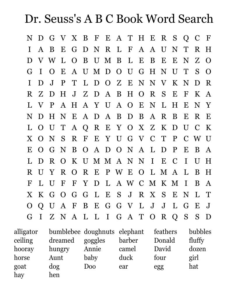 Dr. Seuss's A B C Book Word Search