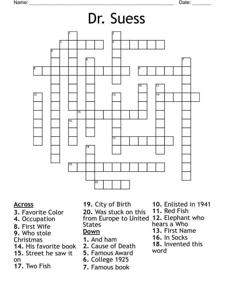 Dr. Suess Crossword