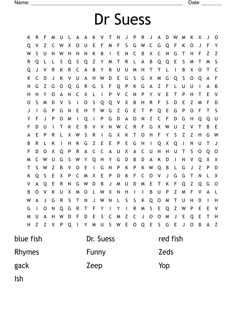 Dr Suess Word Search