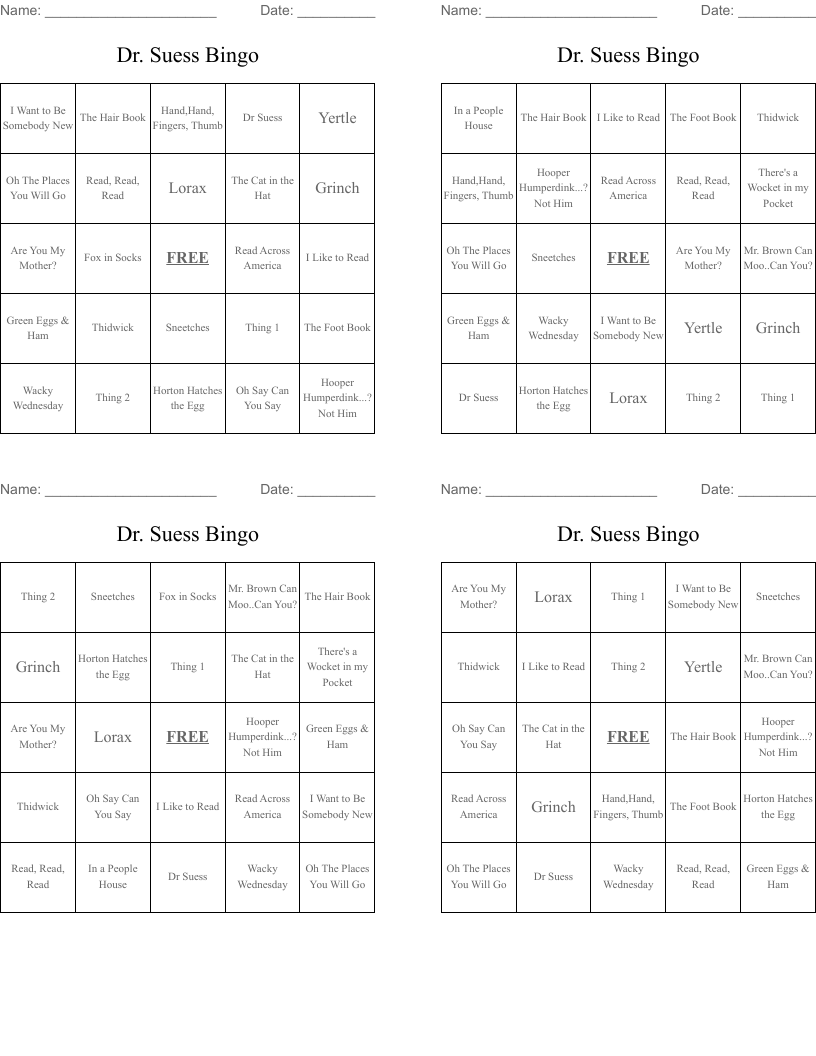 Dr. Suess Bingo
