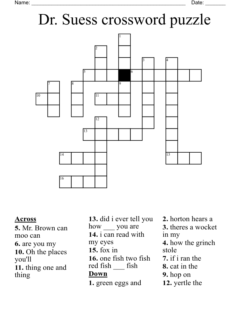 Dr. Suess crossword puzzle