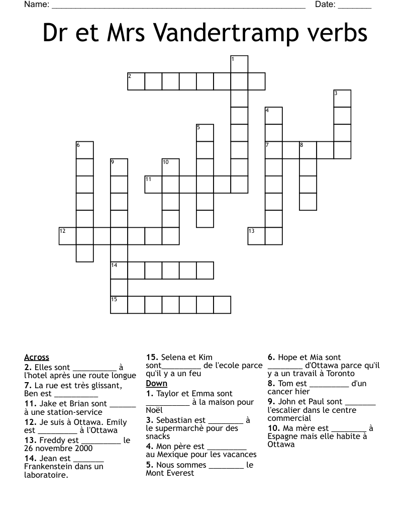 Dr et Mrs Vandertramp verbs Crossword