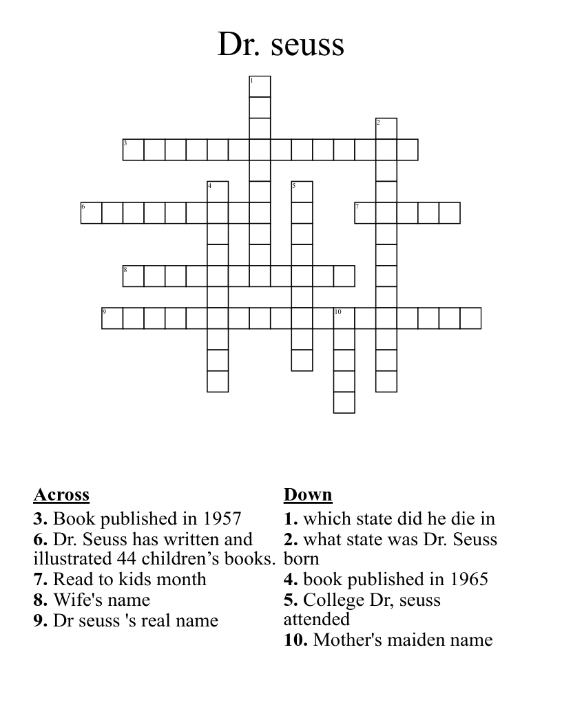 Dr. seuss Crossword