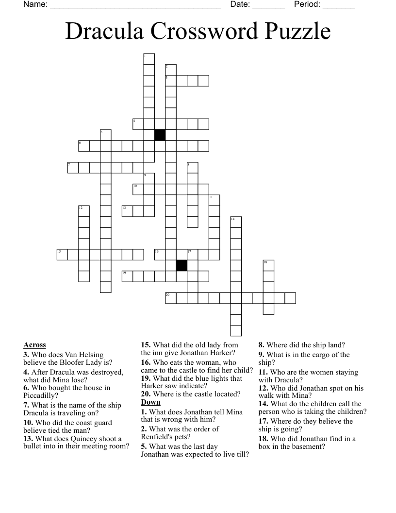 Dracula Crossword Puzzle
