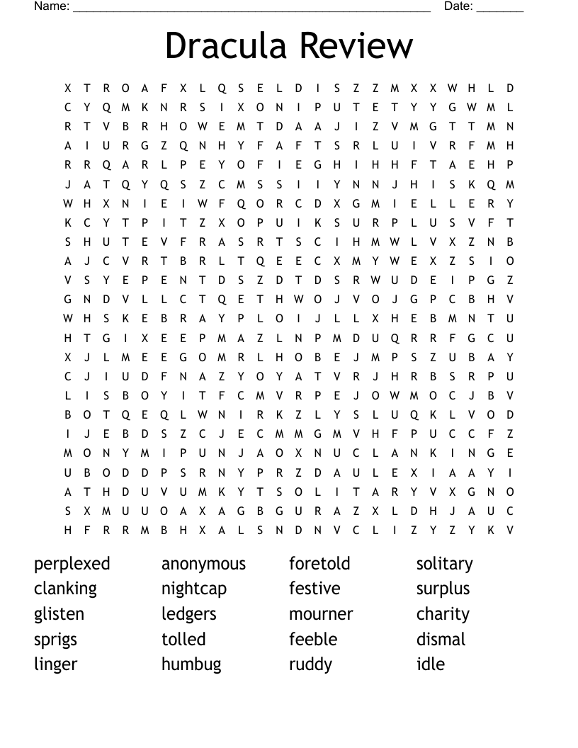 Dracula Review Word Search