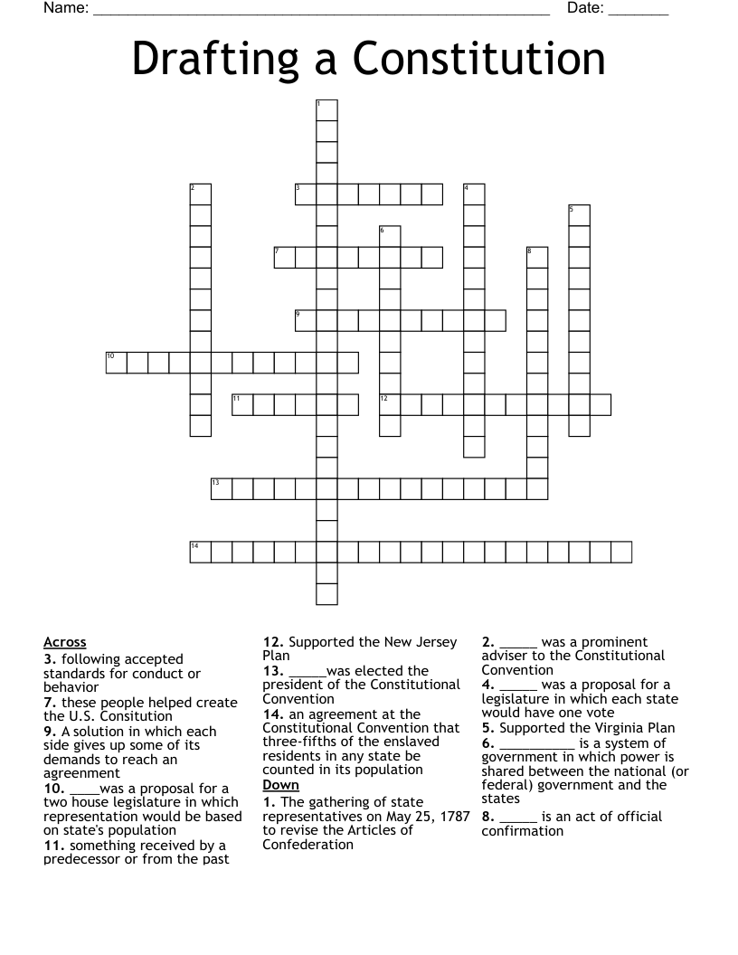 Drafting a Constitution Crossword