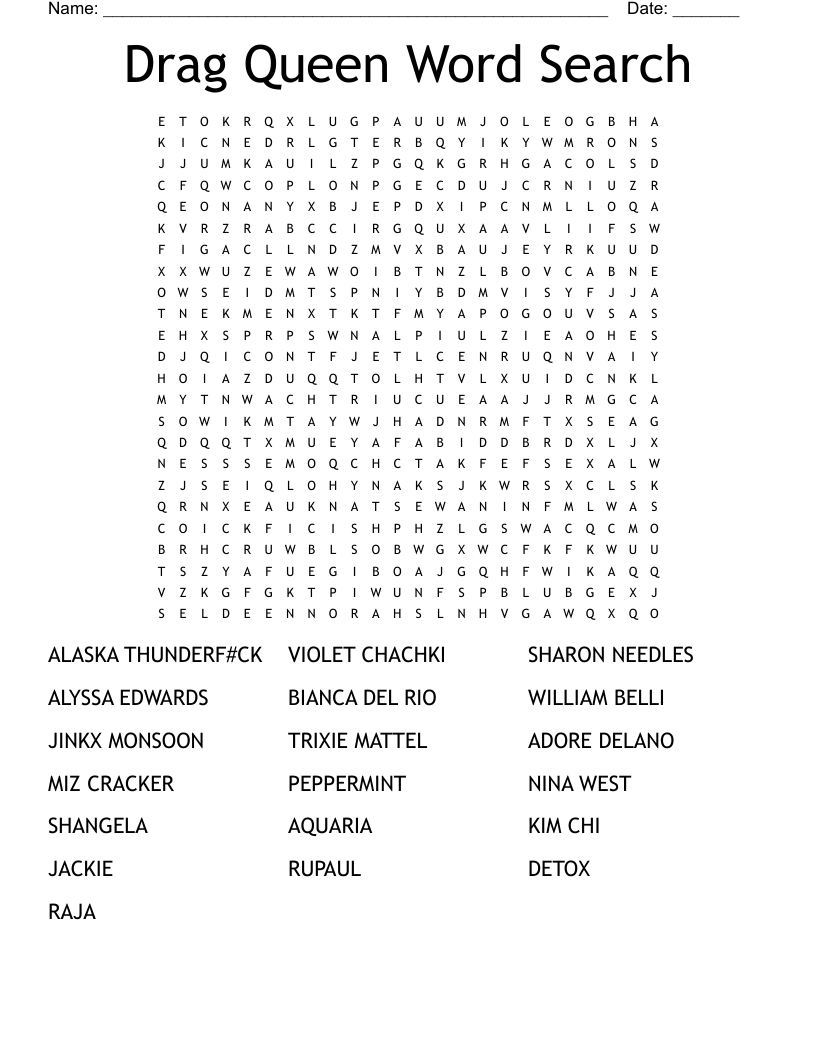 Drag Queen Word Search