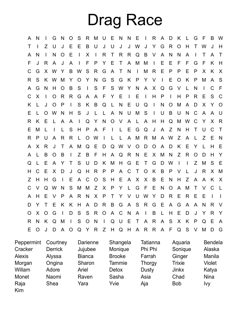 Drag Race Word Search