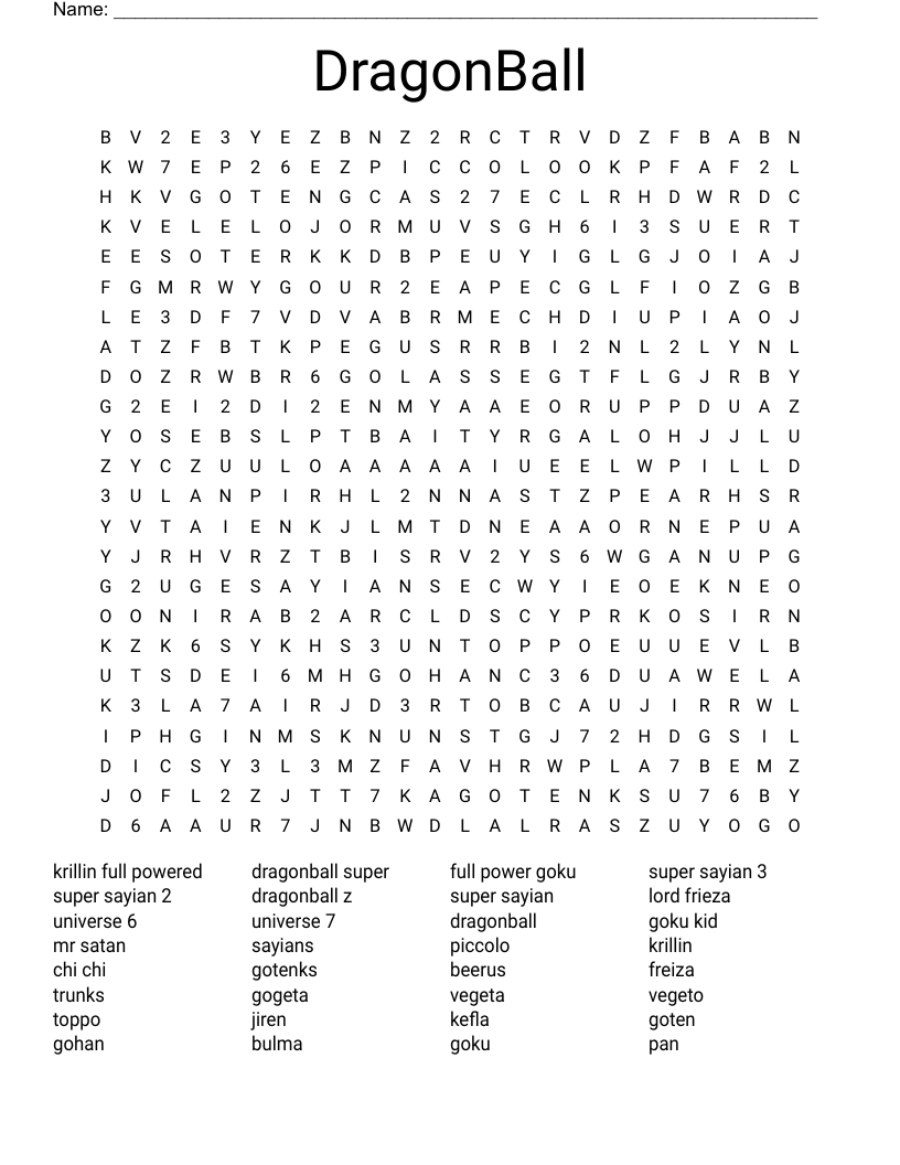 DragonBall  Word Search