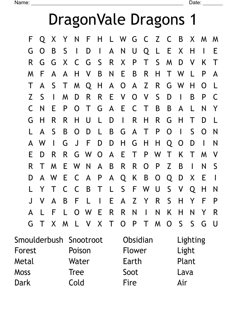 DragonVale Dragons 1 Word Search