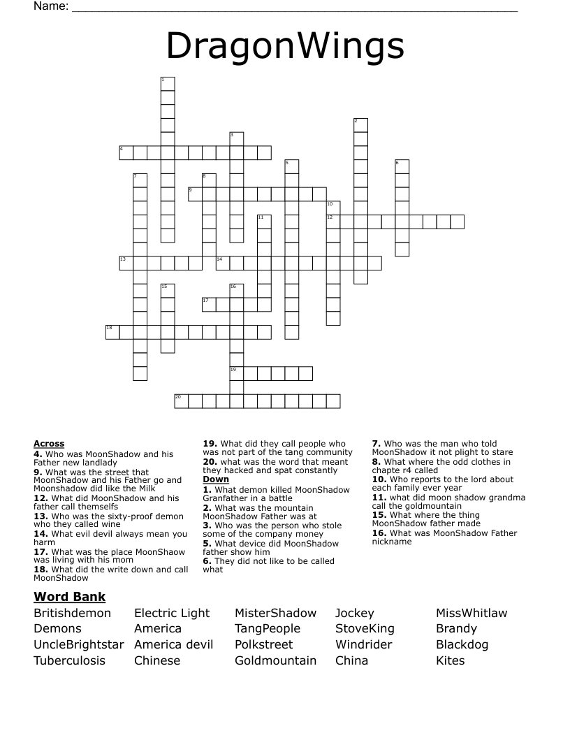 DragonWings Crossword
