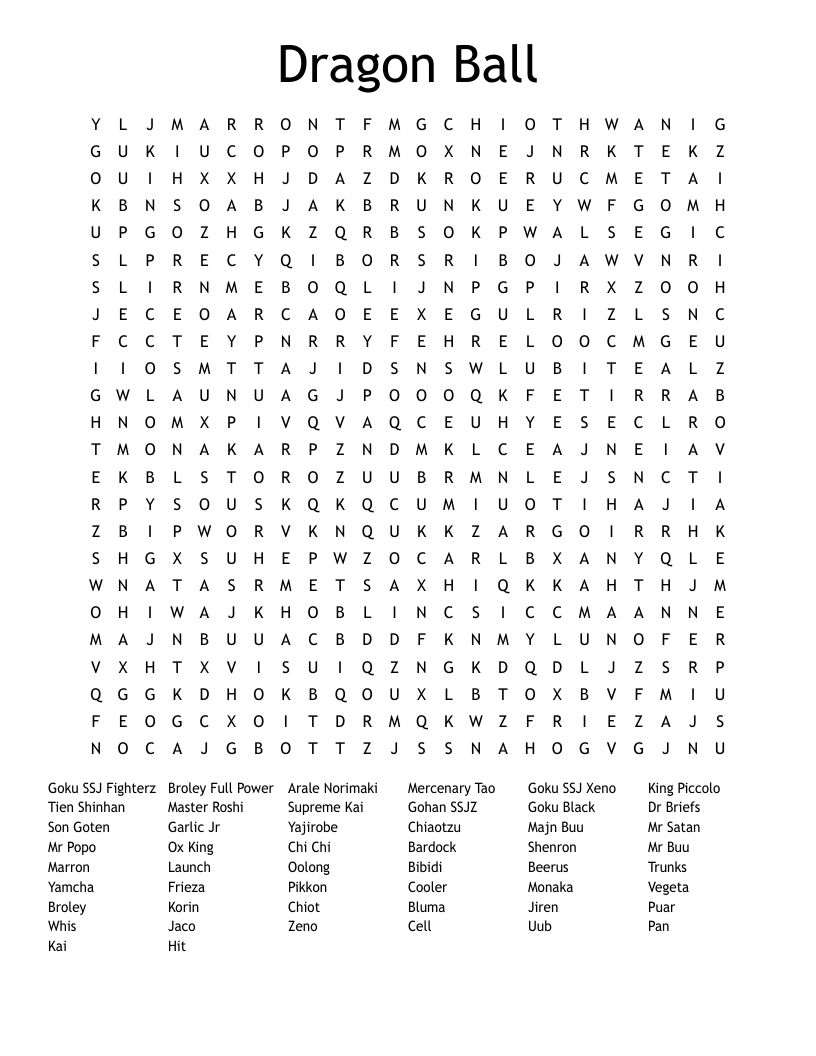 Dragon Ball Word Search