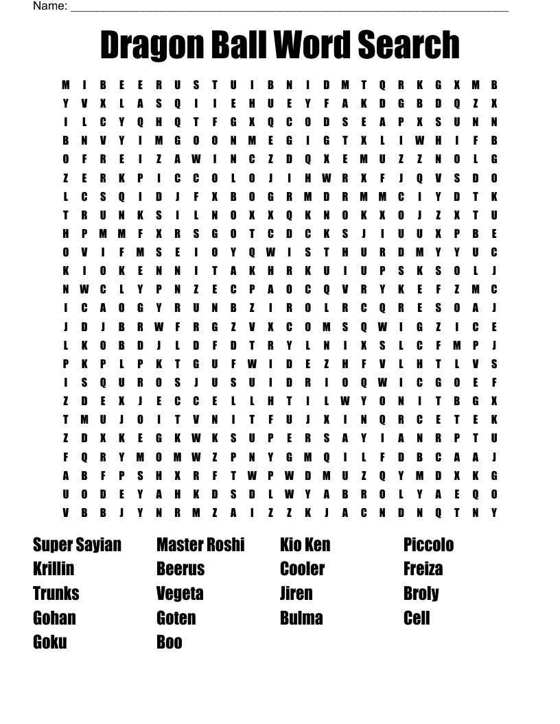 Dragon Ball Word Search