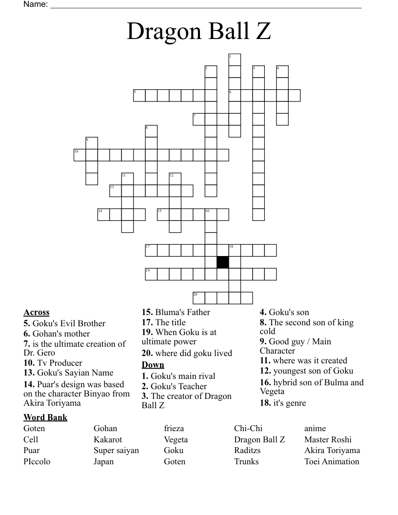 Dragon Ball Z Crossword