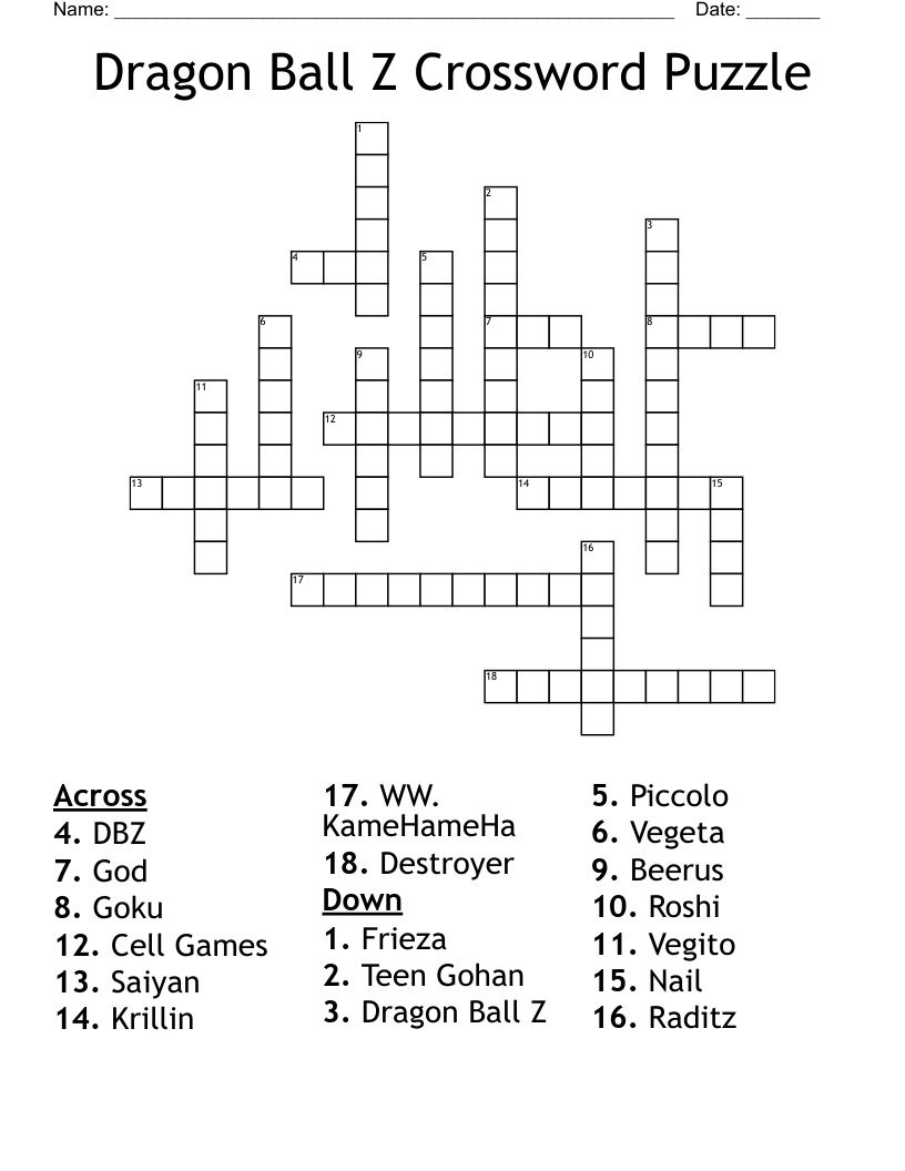 Dragon Ball Z Crossword Puzzle