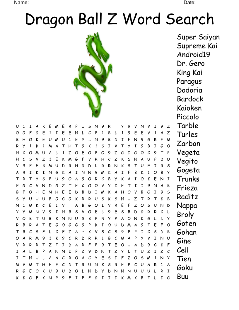 Dragon Ball Z Word Search