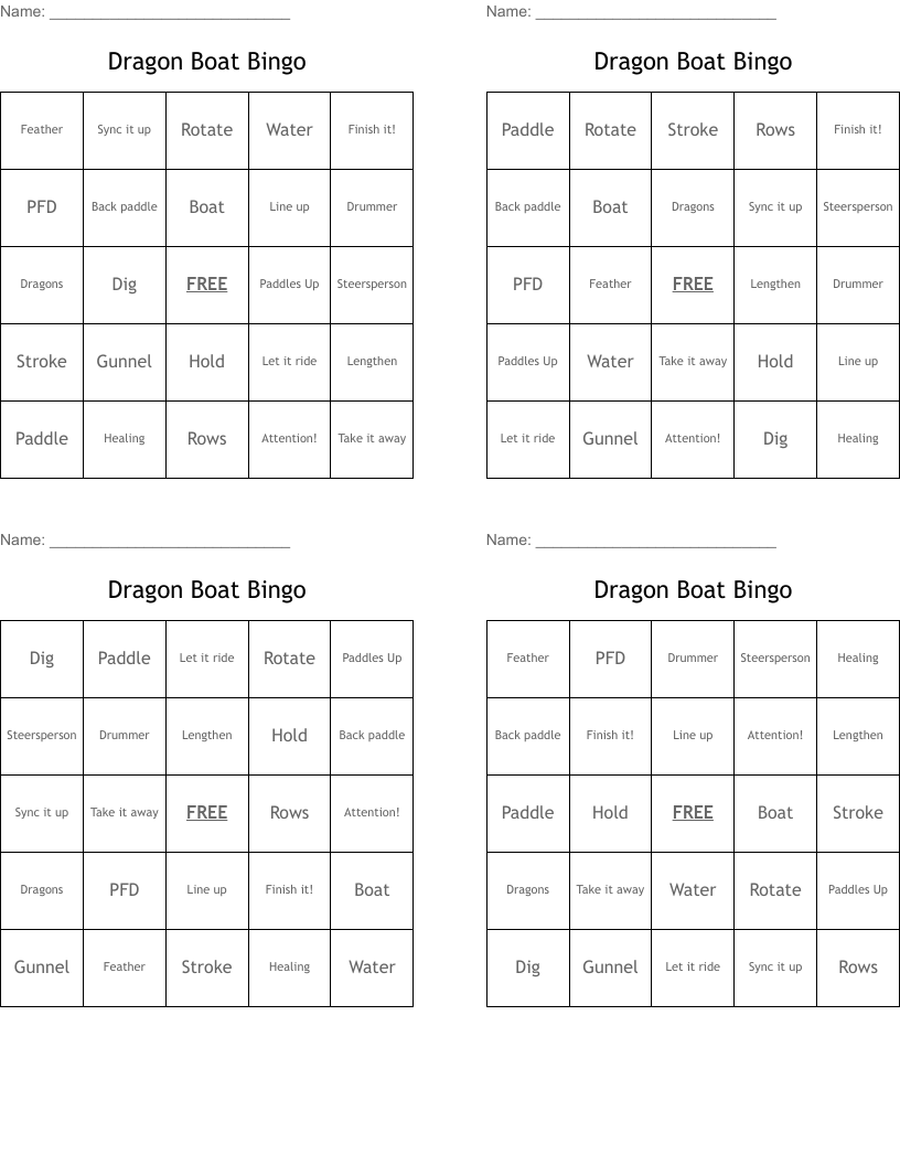Dragon Boat Bingo