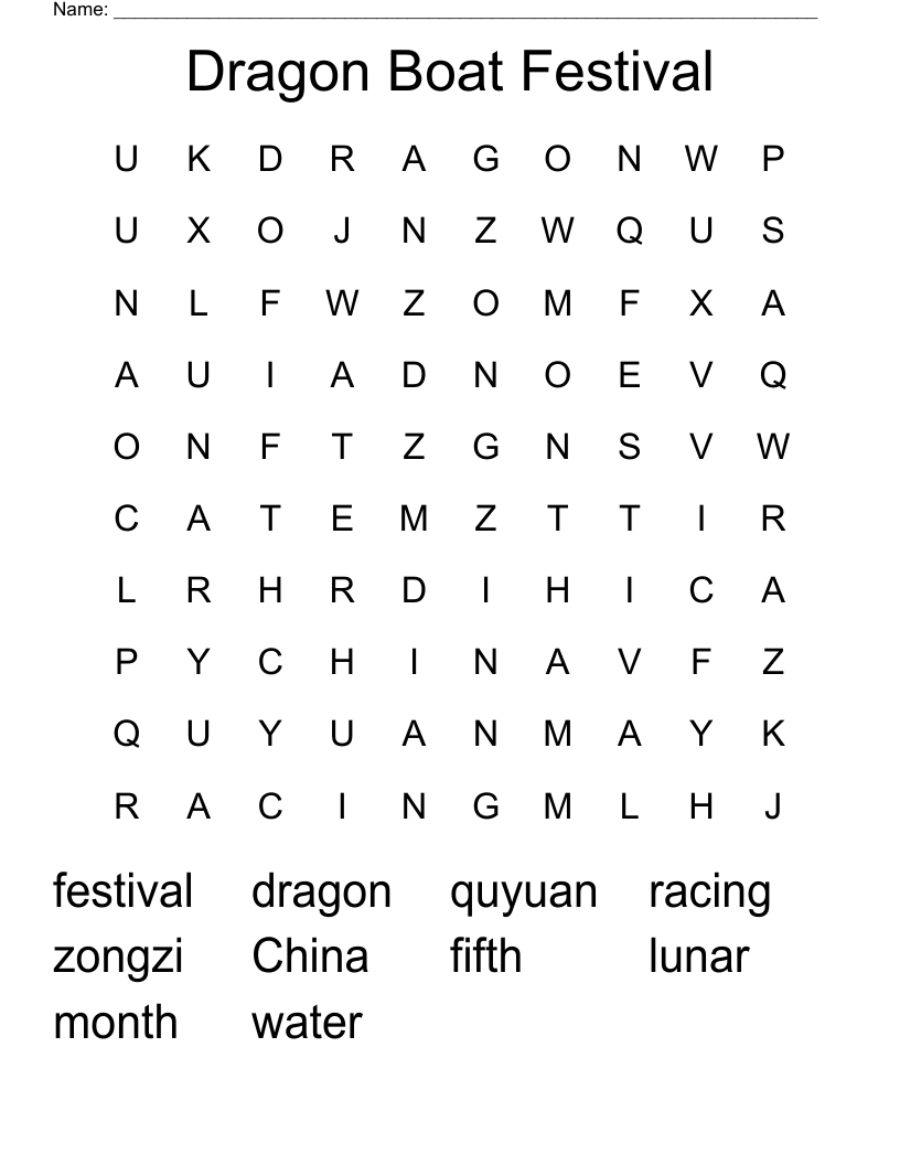 Dragon Boat Festival Word Search