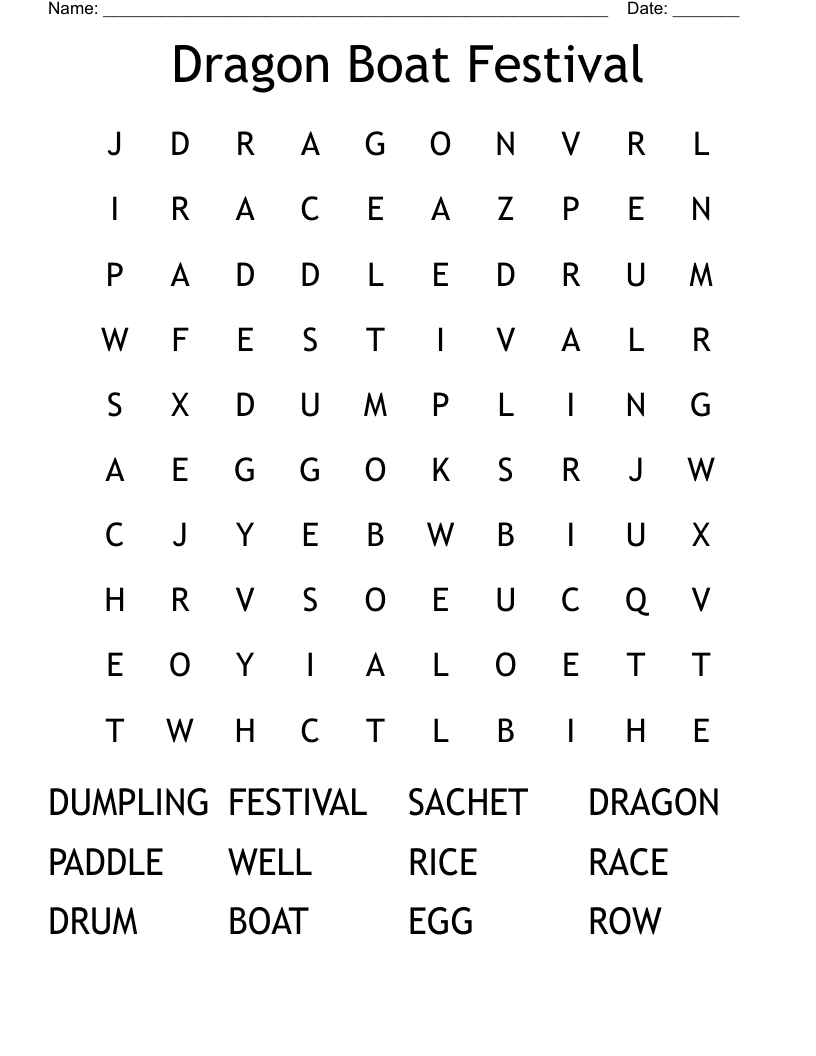 Dragon Boat Festival Word Search