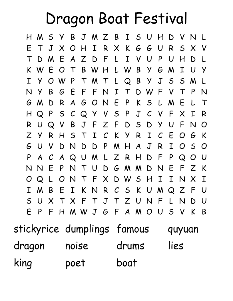Dragon Boat Festival Word Search