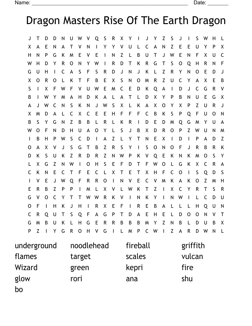 Dragon Masters Rise Of The Earth Dragon Word Search