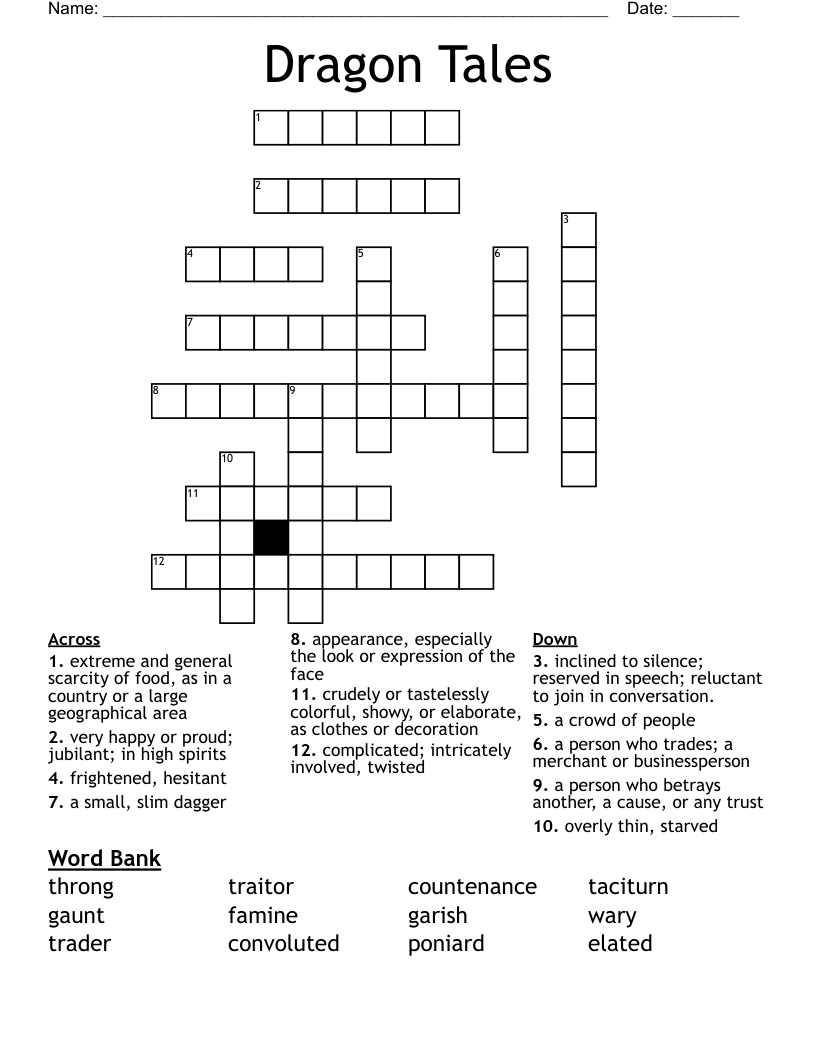 Dragon Tales Crossword