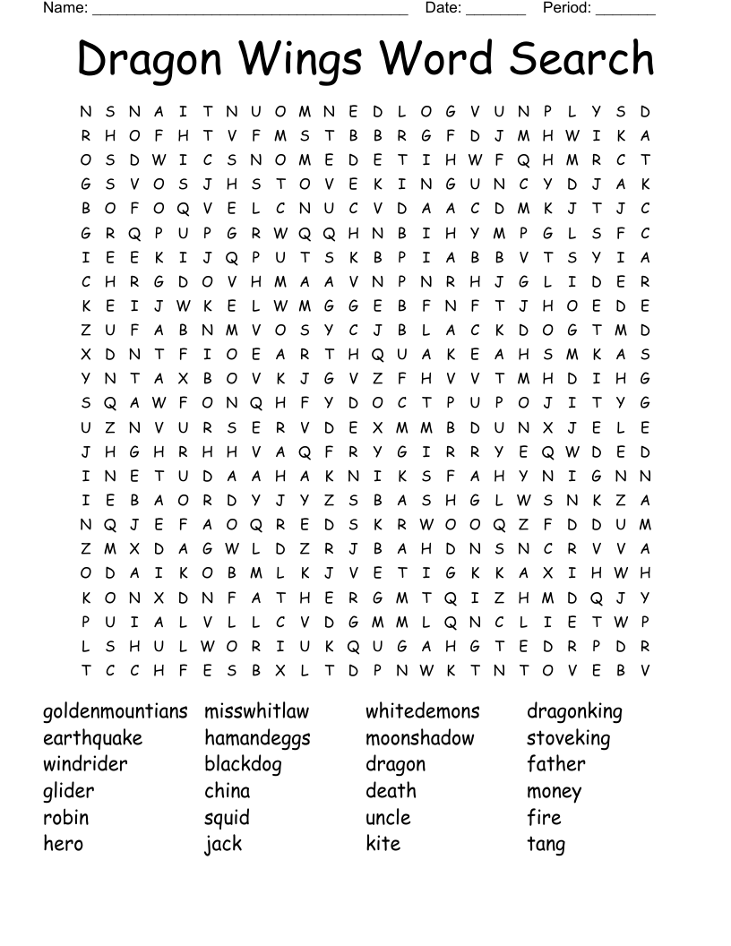 Dragon Wings Word Search