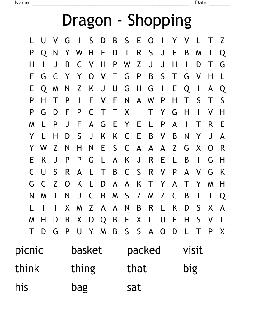 Dragon - Shopping Word Search