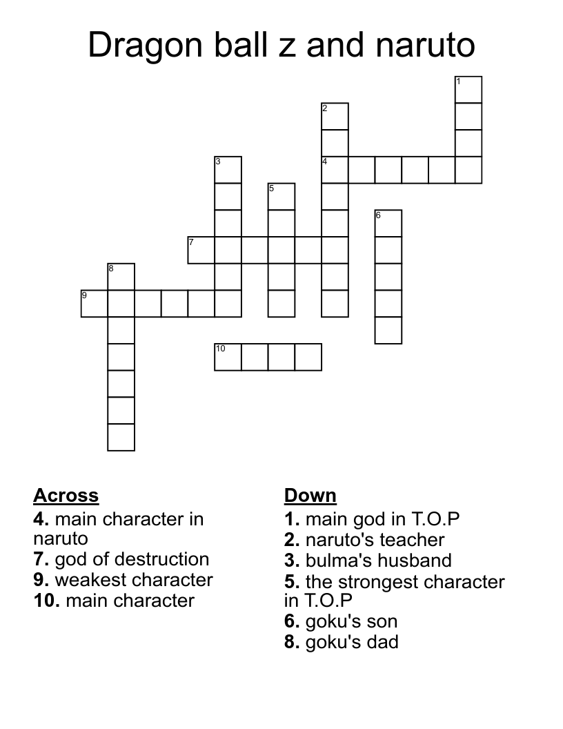 Dragon ball z and naruto Crossword