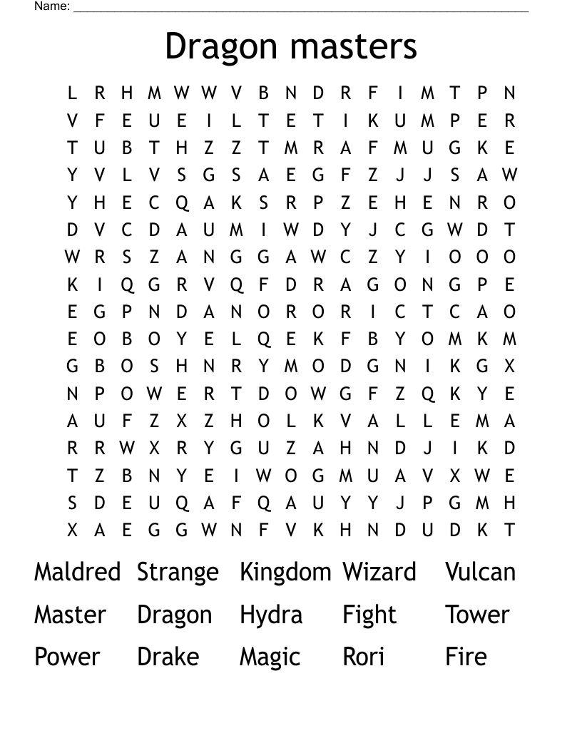 Dragon masters Word Search