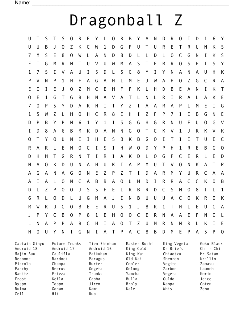 Dragonball Z  Word Search