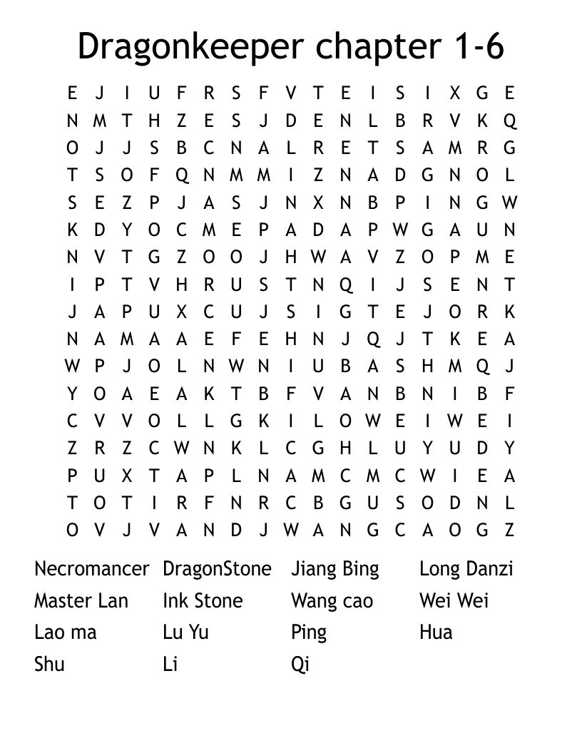 Dragonkeeper chapter 1-6 Word Search