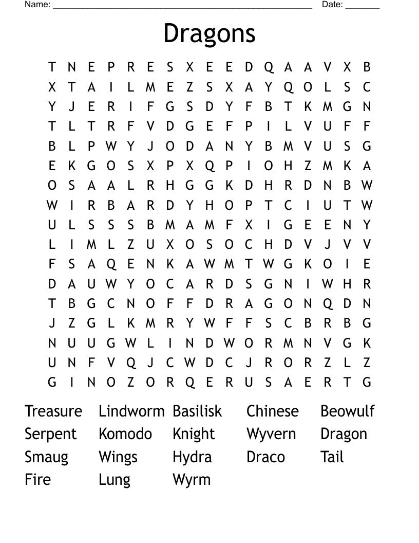 Dragons Word Search