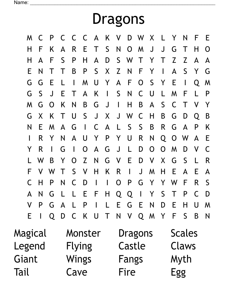 Dragons Word Search