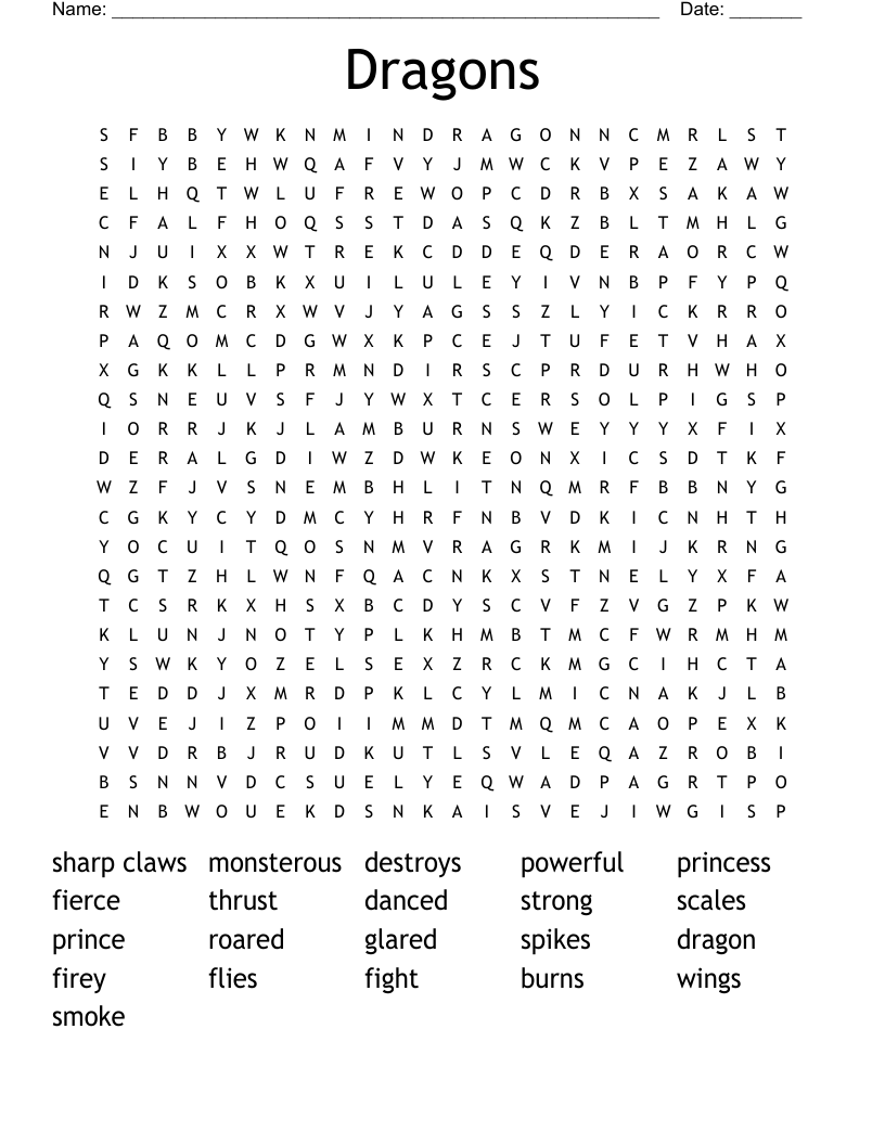 Dragons Word Search