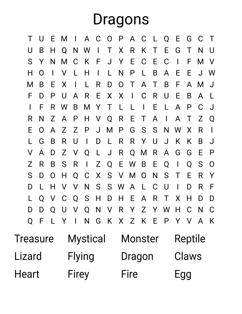 Dragons Word Search