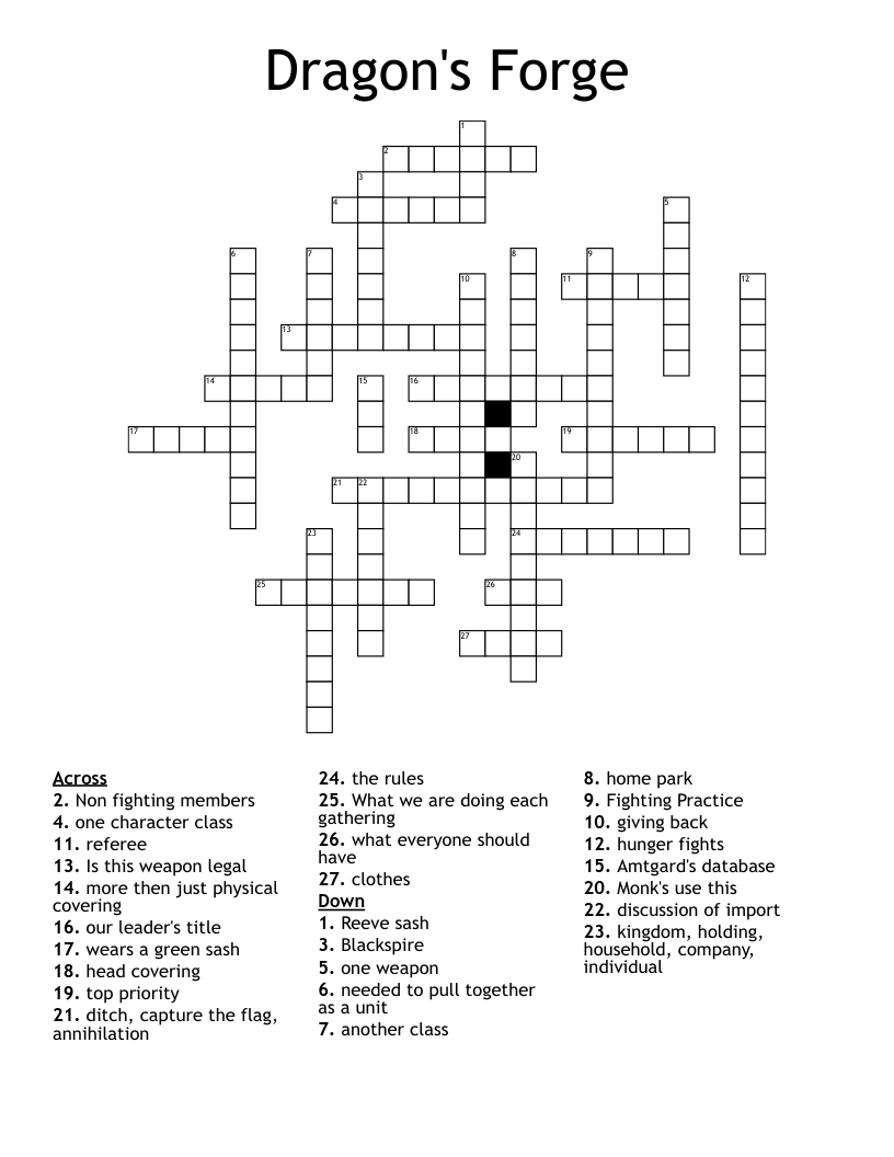 Dragon's Forge Crossword