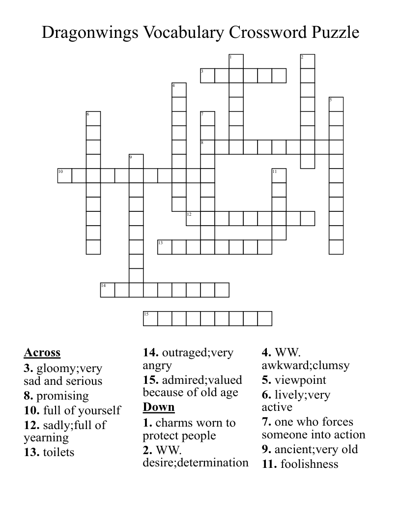 Dragonwings Vocabulary Crossword Puzzle