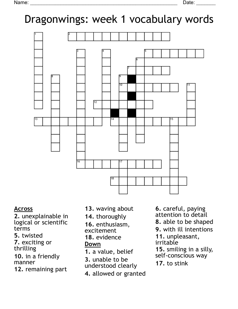 Dragonwings: week 1 vocabulary words Crossword