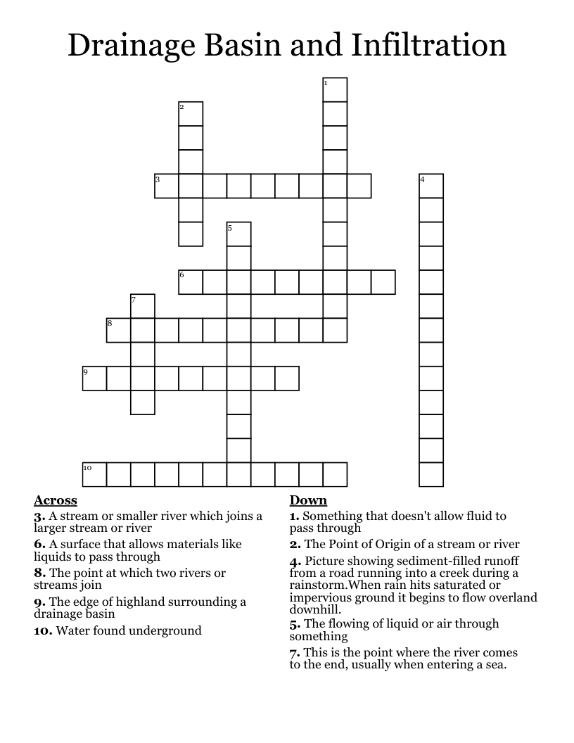Drainage Basin and Infiltration   Crossword